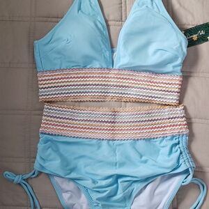 Light Blue Bikini with Striped Band